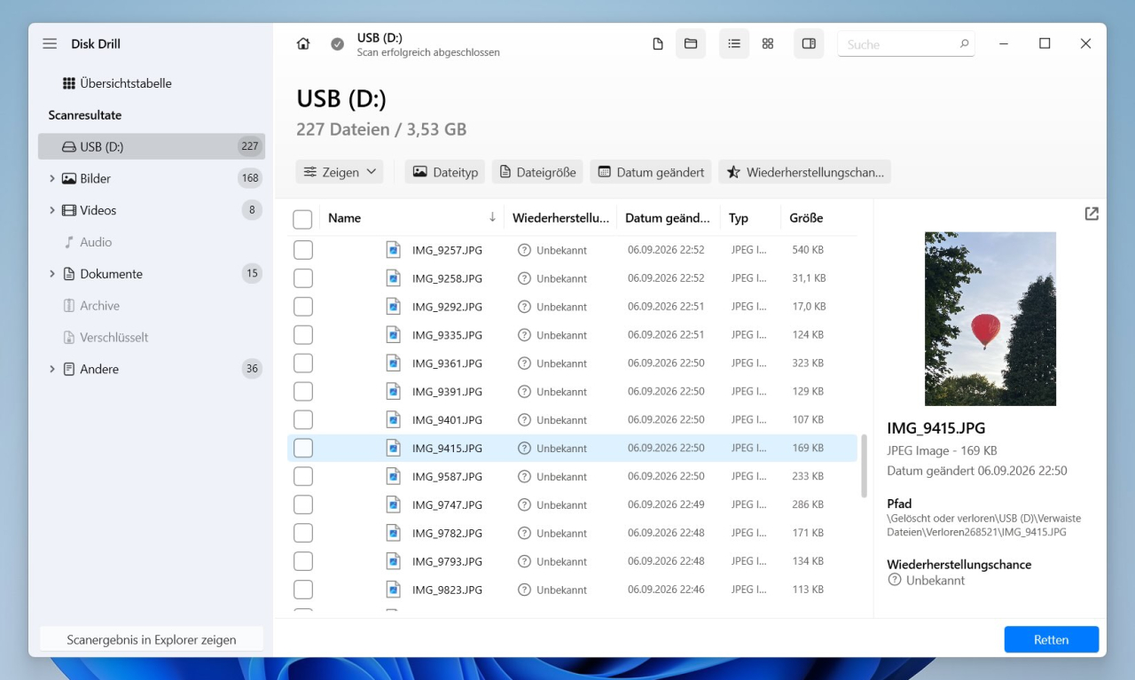 Disk Drill: Suchergebnisse im Detail
